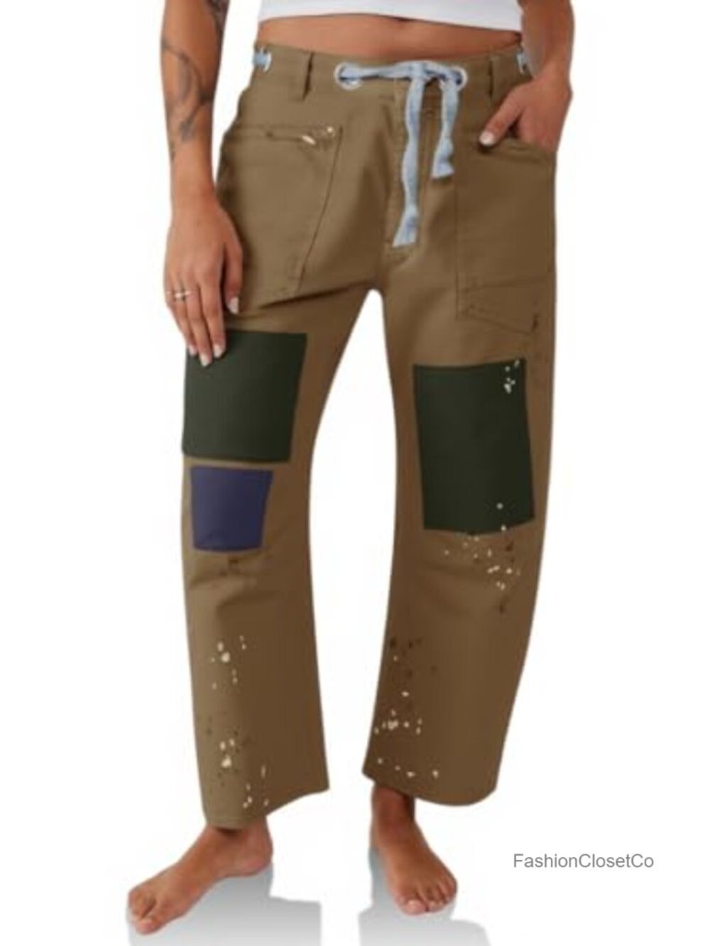 Baggy Barrel Wide Leg Patchwork Low Rise Denim Jeans Pockets